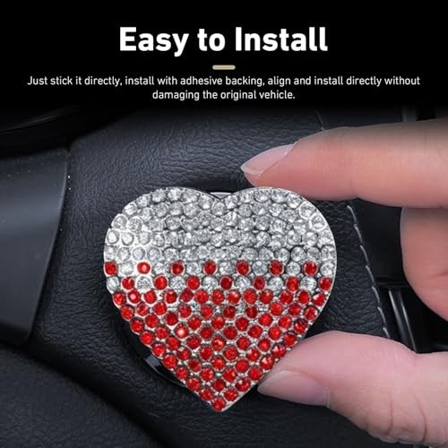 Bling Car Engine Start Button Cover, Cute Heart Rhinestone Auto 1 PC Red White