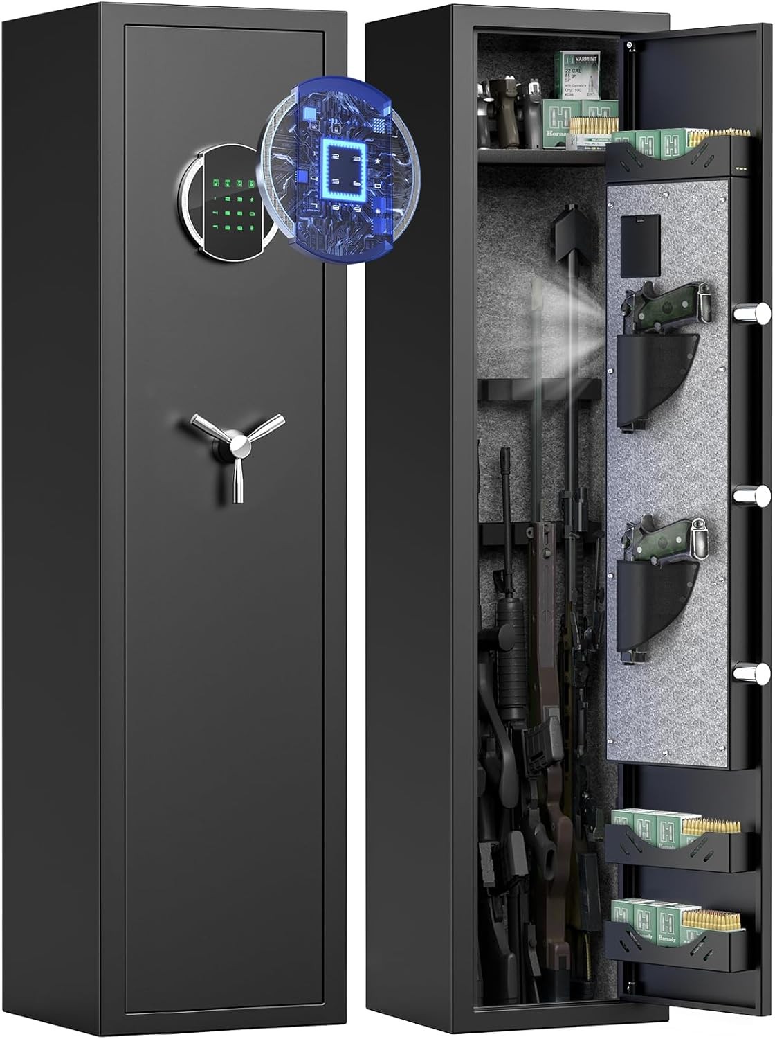 3-5 Rifle & Pistol Safe with Dual Alarm & Silent Mode, Gun Cabinet with 3 Slots
