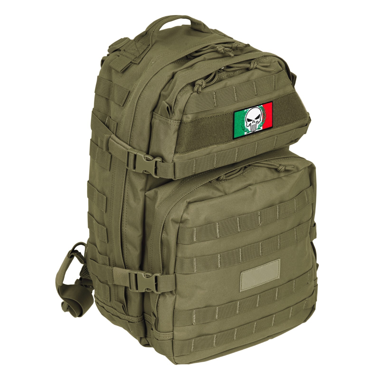 2-Pcs Dead Skull on Italian Flag Embroidered Patch with Hook & Loop Fastener 2x3