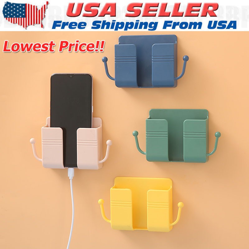 1Pack Wall Mount Phone Holder Charger Stand Remote Storage for Home Office