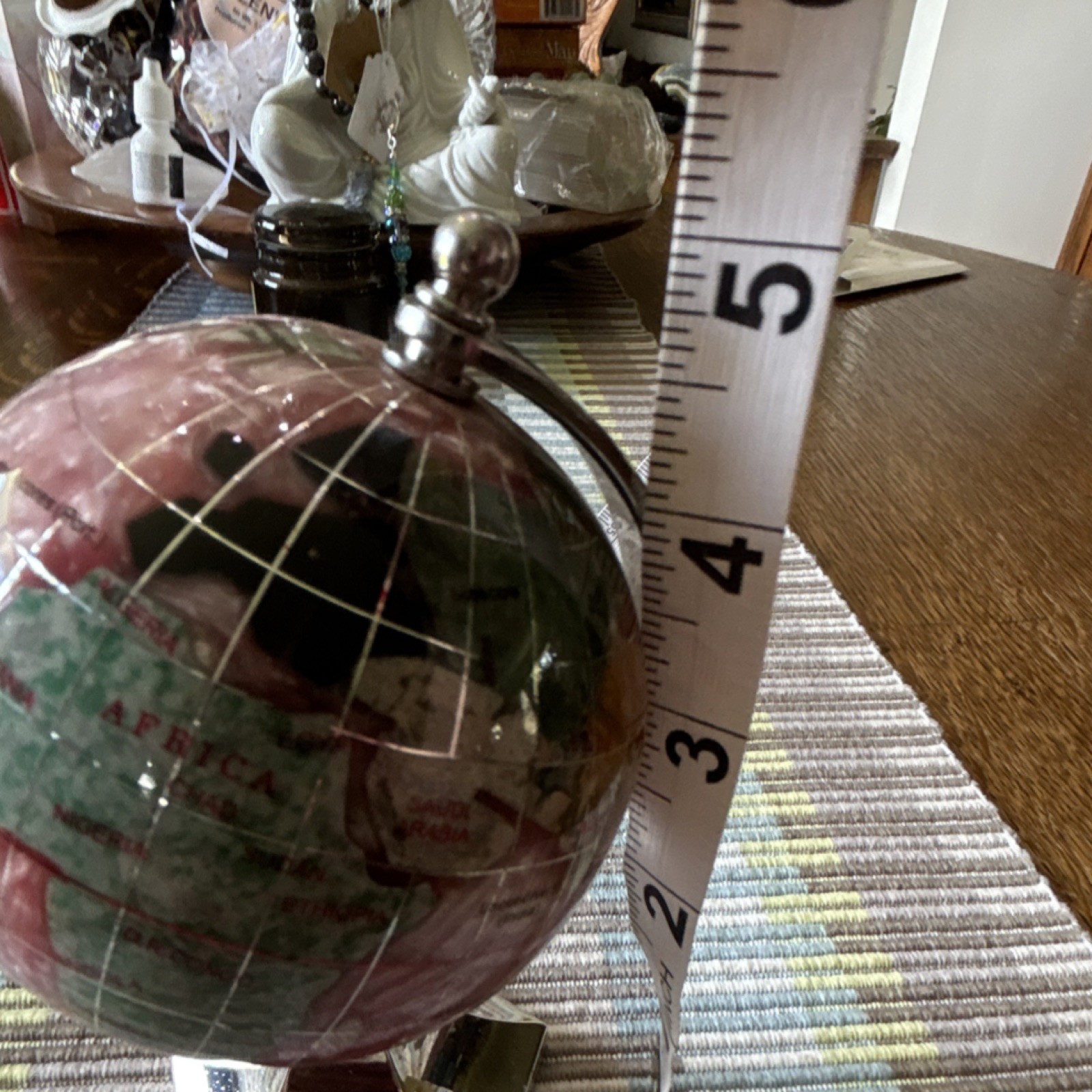 Gemstone Decorative Tabletop Globe Multicolor Metallic Base 5in Small Rotating