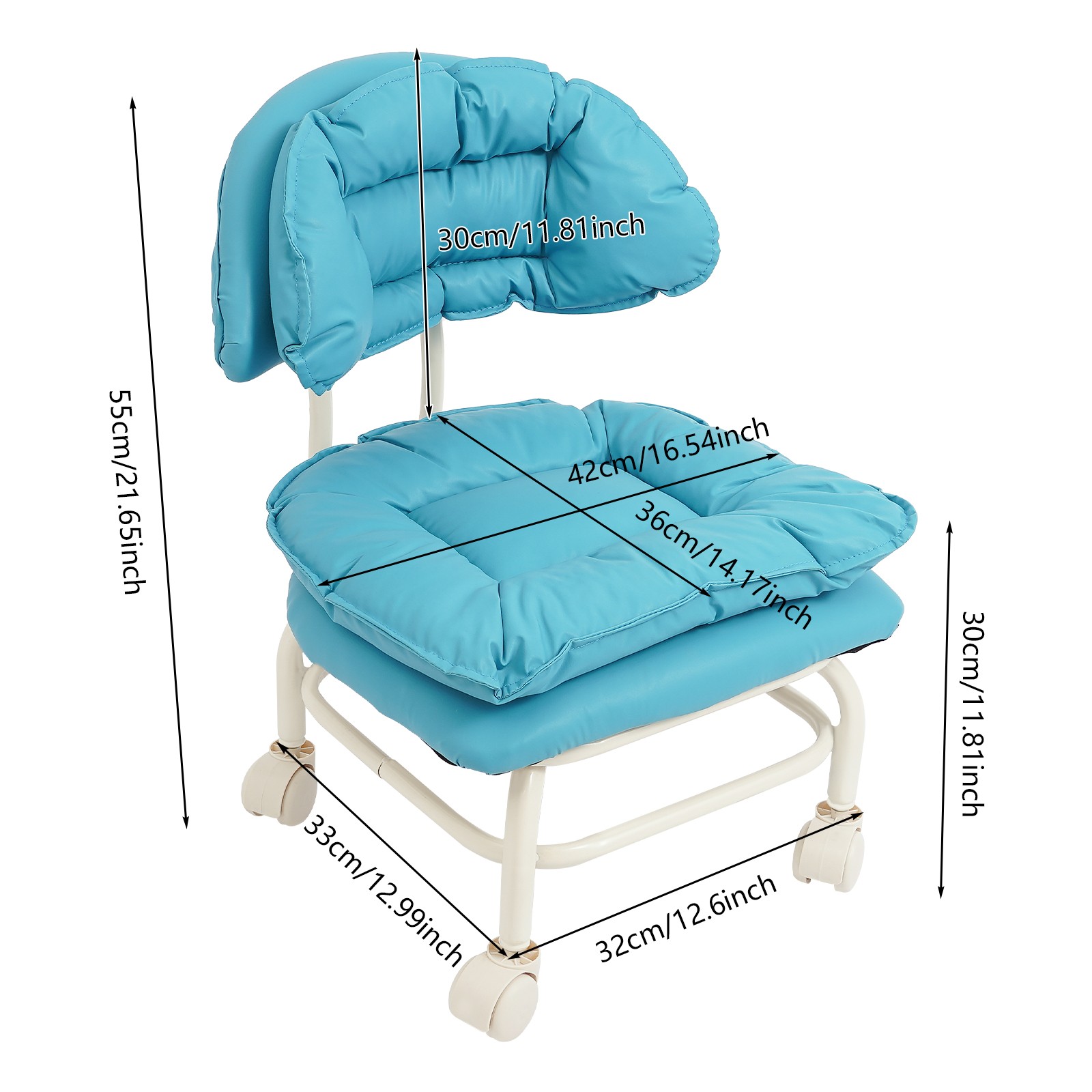 Rolling Stool with Back Rest Heavy Duty Rolling Stool Roller Chair 32x33x55cm