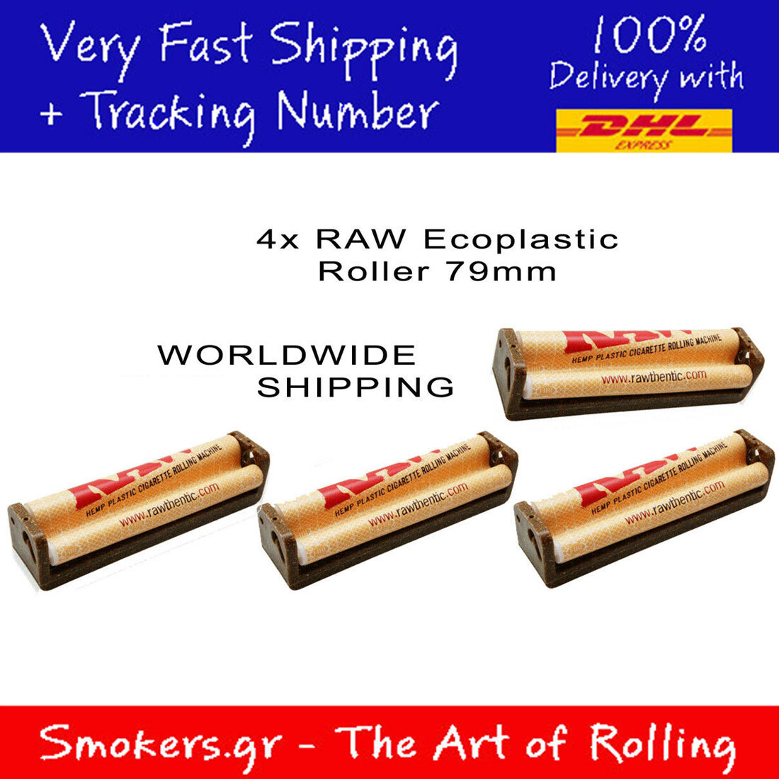 4x Raw Hemp Rolling Paper Machine Eco Plastic 79mm Size 1.25