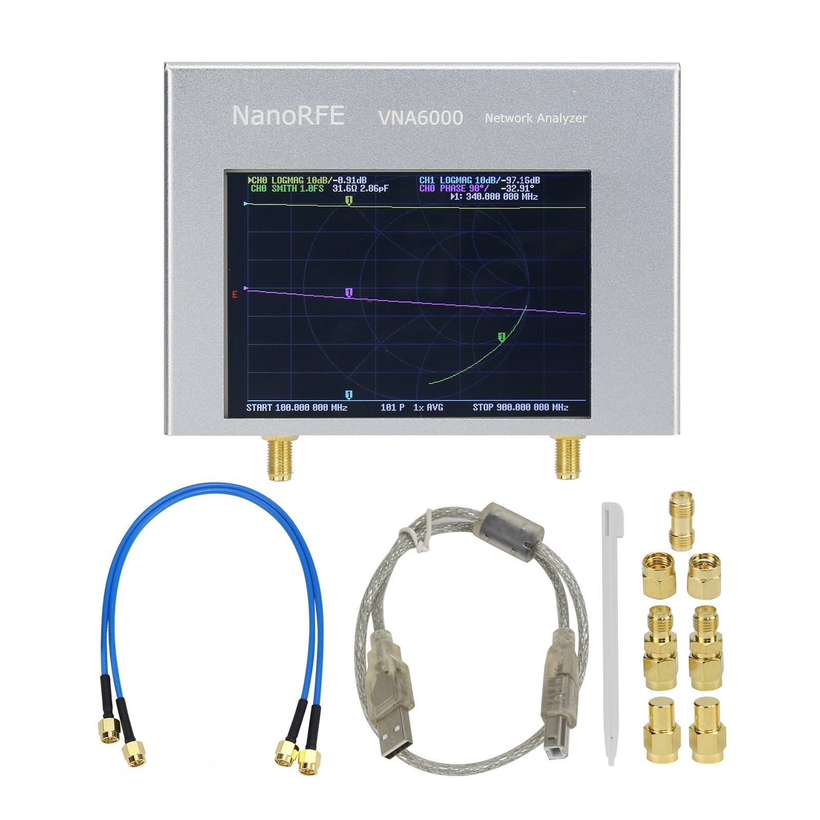 VNA6000-B Two Port 6GHz Portable Vector Network Analyzer 110dB Dynamic Range