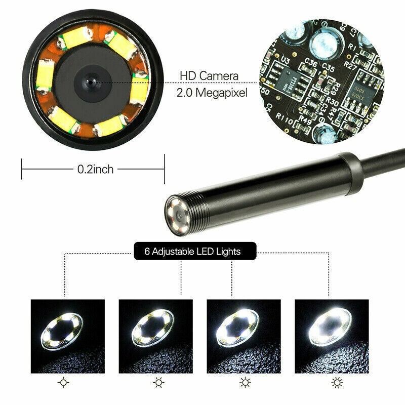 HD Snake Endoscope Borescope Inspection Camera 7mm for USB Type C Android PC