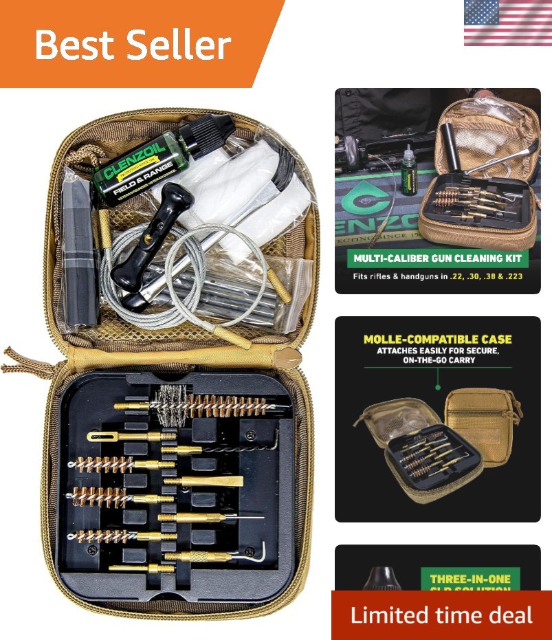 Compact Multi-Caliber Tactical Cleaning Kit with Molle Strap & Brass Brushes