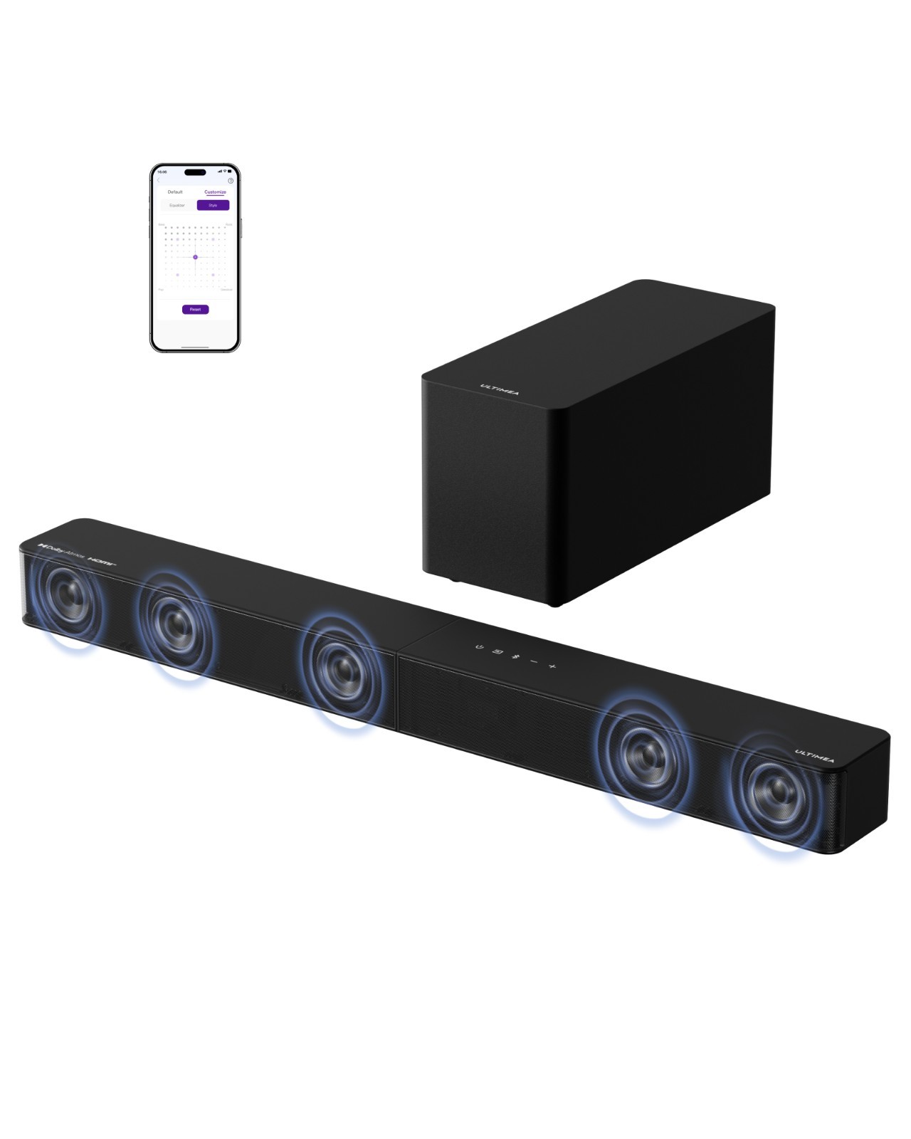 ULTIMEA 5.1 Surround Sound Bar w/ Subwoofer, Dolby Atmos, VoiceMX, BassMX, 300W