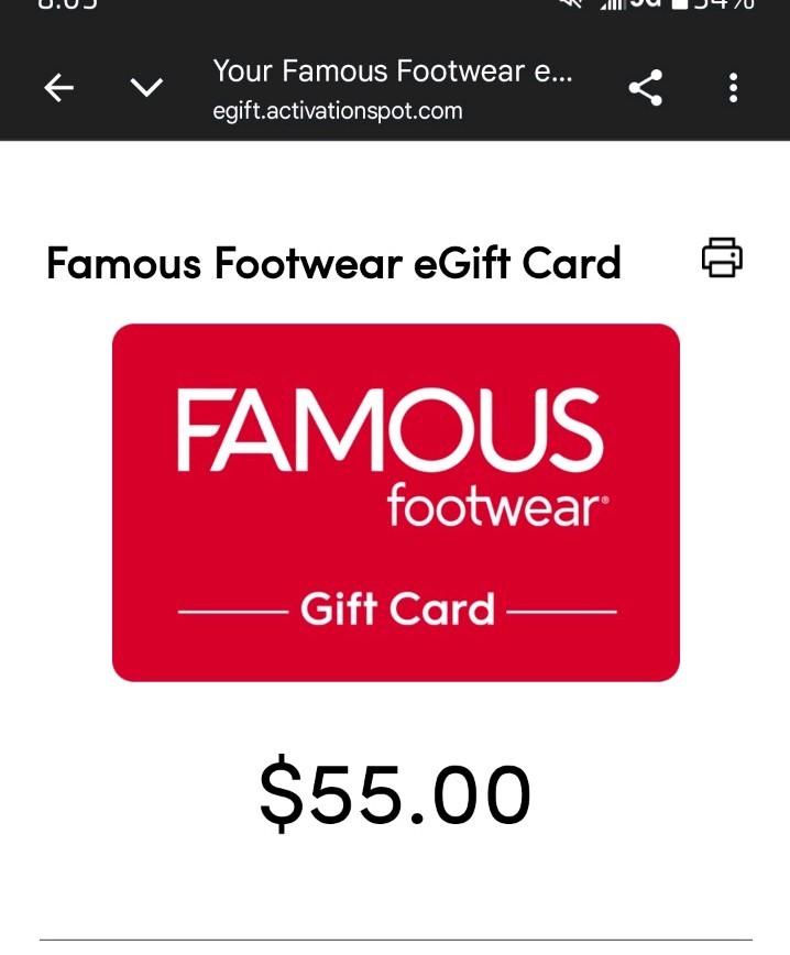 Famous Footwear Clothing eGift Card $55 US-Nationwide No Expiration Valid