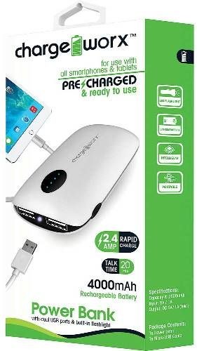 Chargeworx CX6543WH Power Bank with Dual USB Ports, White (Open Box)