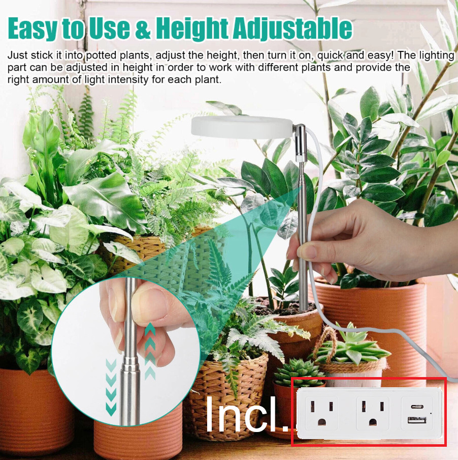 LED Grow Light Full Spectrum Halo Plant Lamp Timer USB Charger Adjustable Height