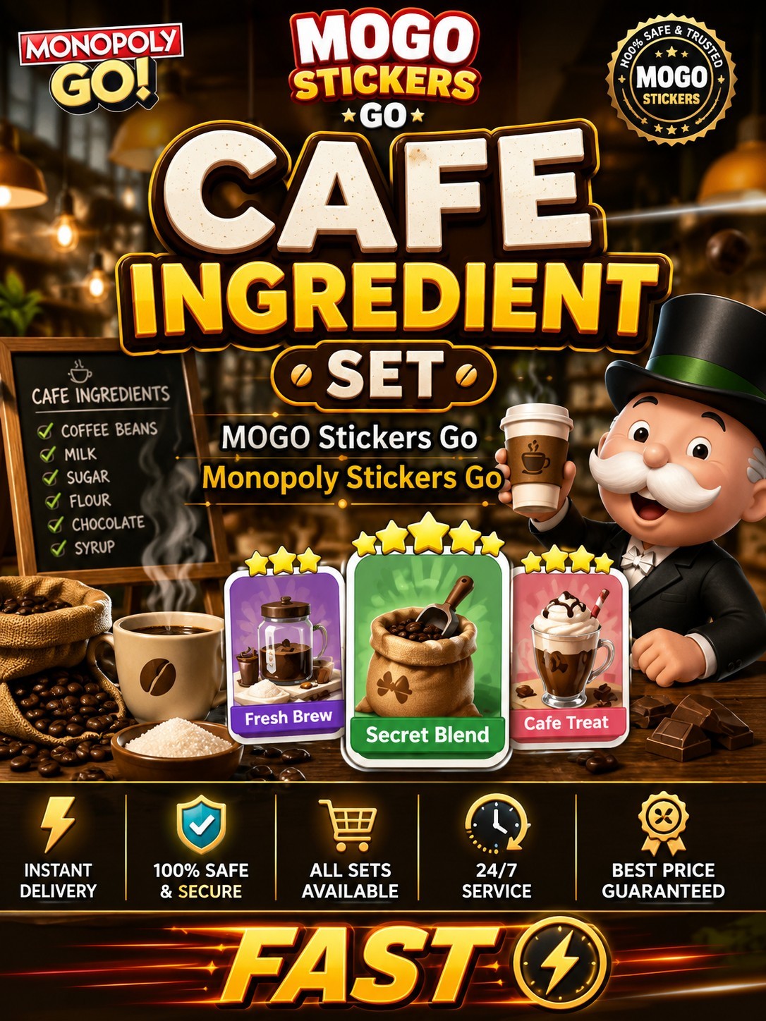 CAFE INGREDIENT SET MOGO Stickers Go Monopoly Stickers Go -FAST