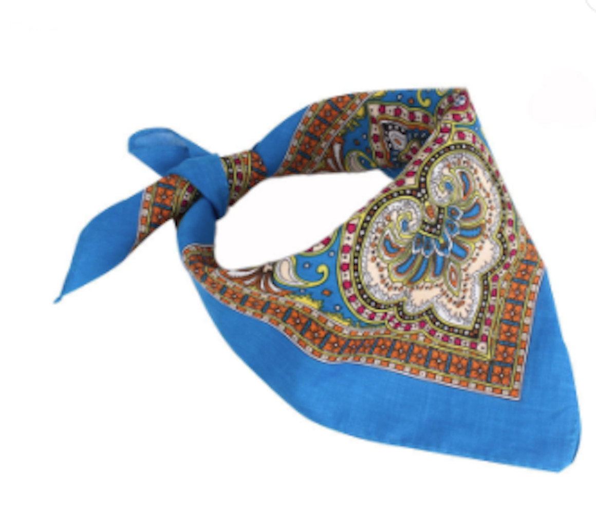 1 PC 100% COTTON BEAUTIFUL BLUE FLORAL PAISLEY 22X22 INCH BANDANA 6004 scarf
