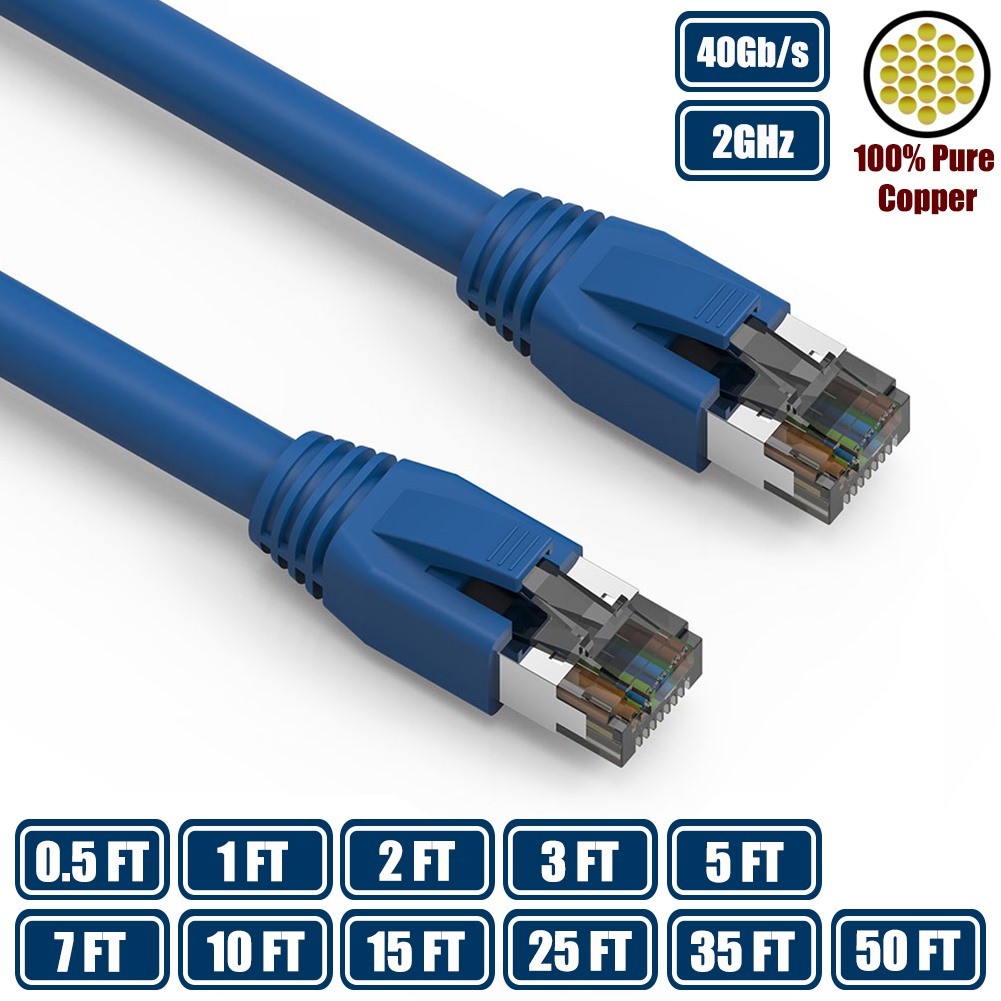 0.5 - 35FT CAT8 RJ45 Network LAN Ethernet S/FTP Cable Copper Wire 40Gb Blue LOT