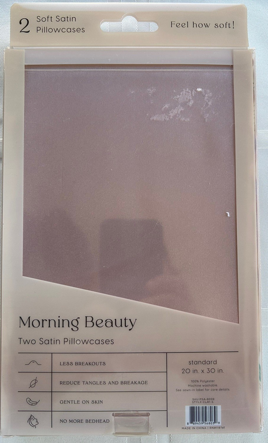 NEW Morning Beauty 2 Pack Pink Satin Standard Size Pillowcases 20x30