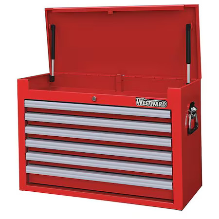 Westward 32H833 Westward Top Chest, 6-Drawers, Powder Coated Red, 26" W X 16.5"