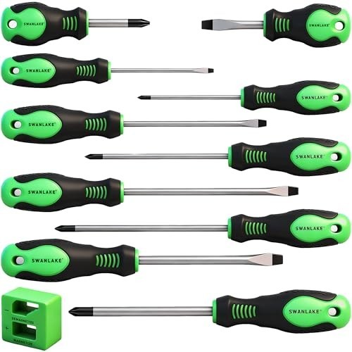 11PCS Screwdriver Set, Magnetic 5 Phillips and 5 Flat Head Black