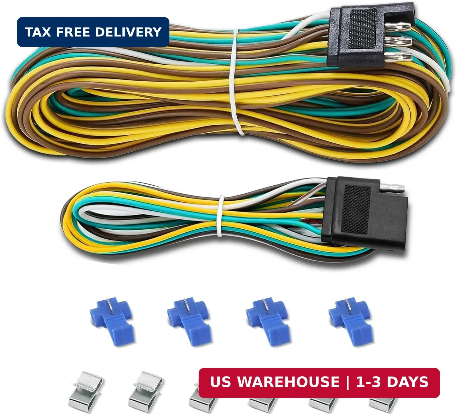 Gonice 25Ft 4 Pin Trailer Wiring Harness Extension Kit, 4-Way Flat Plug, 5-Wire