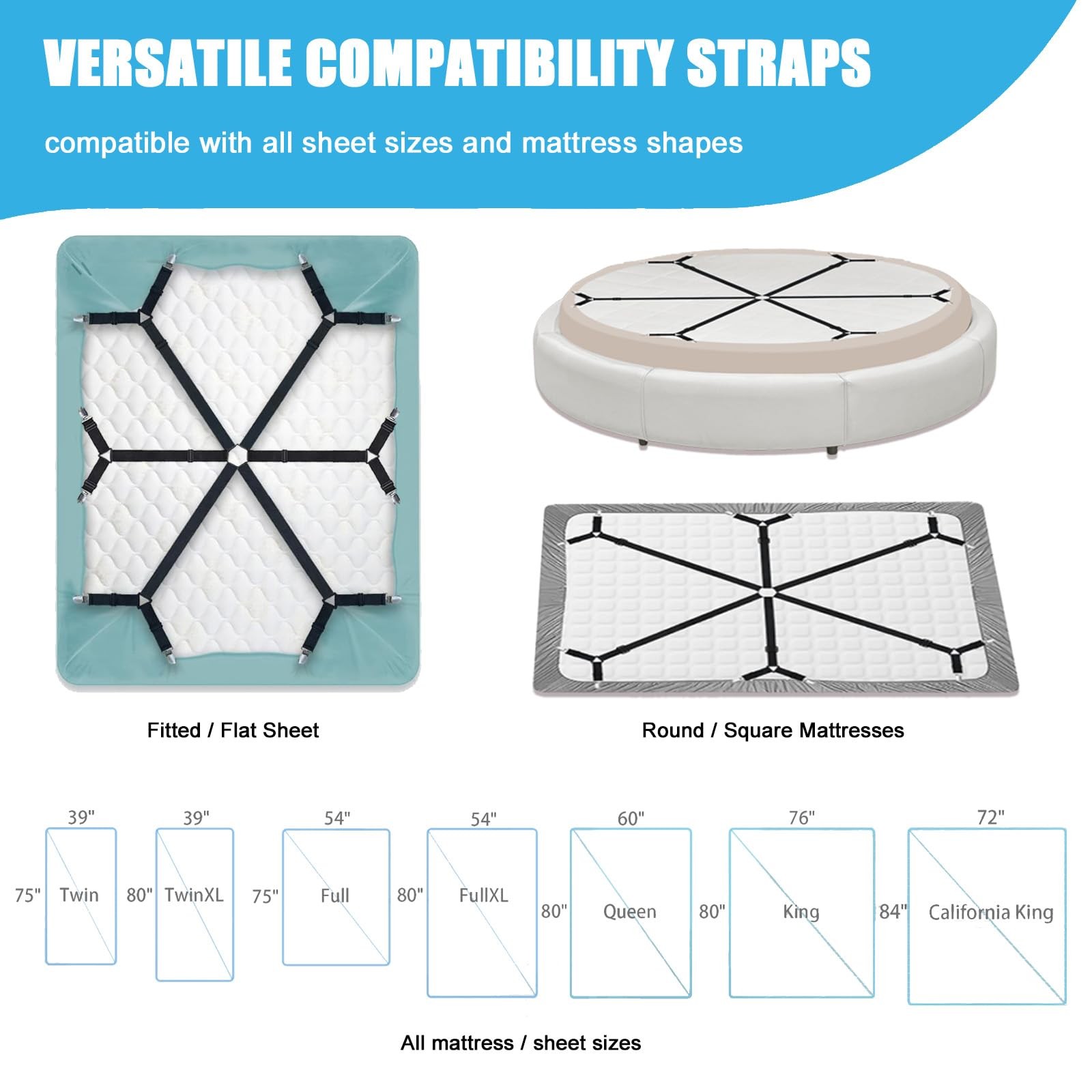 OPPKEPT Bed Sheet Holder Straps, Adjustable Elastic Fitted Strap Black