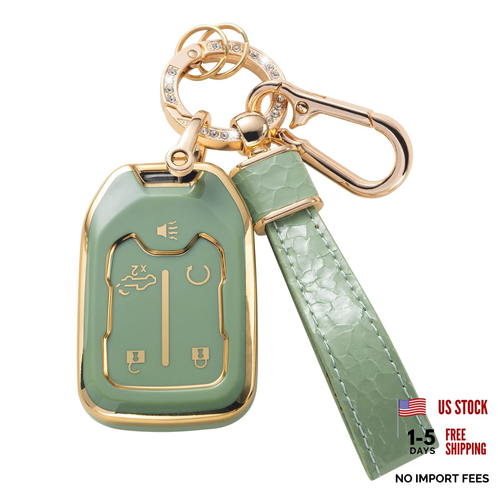 Compatible for GMC Key Fob Cover with Leather Lanyard, Car Key Green Green