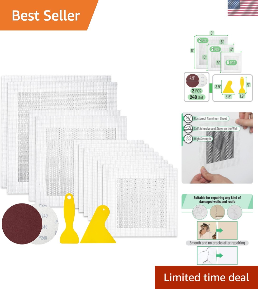 Durable Self-Adhesive Drywall Patch Kit - 16 Pieces for Rapid Wall Restoration