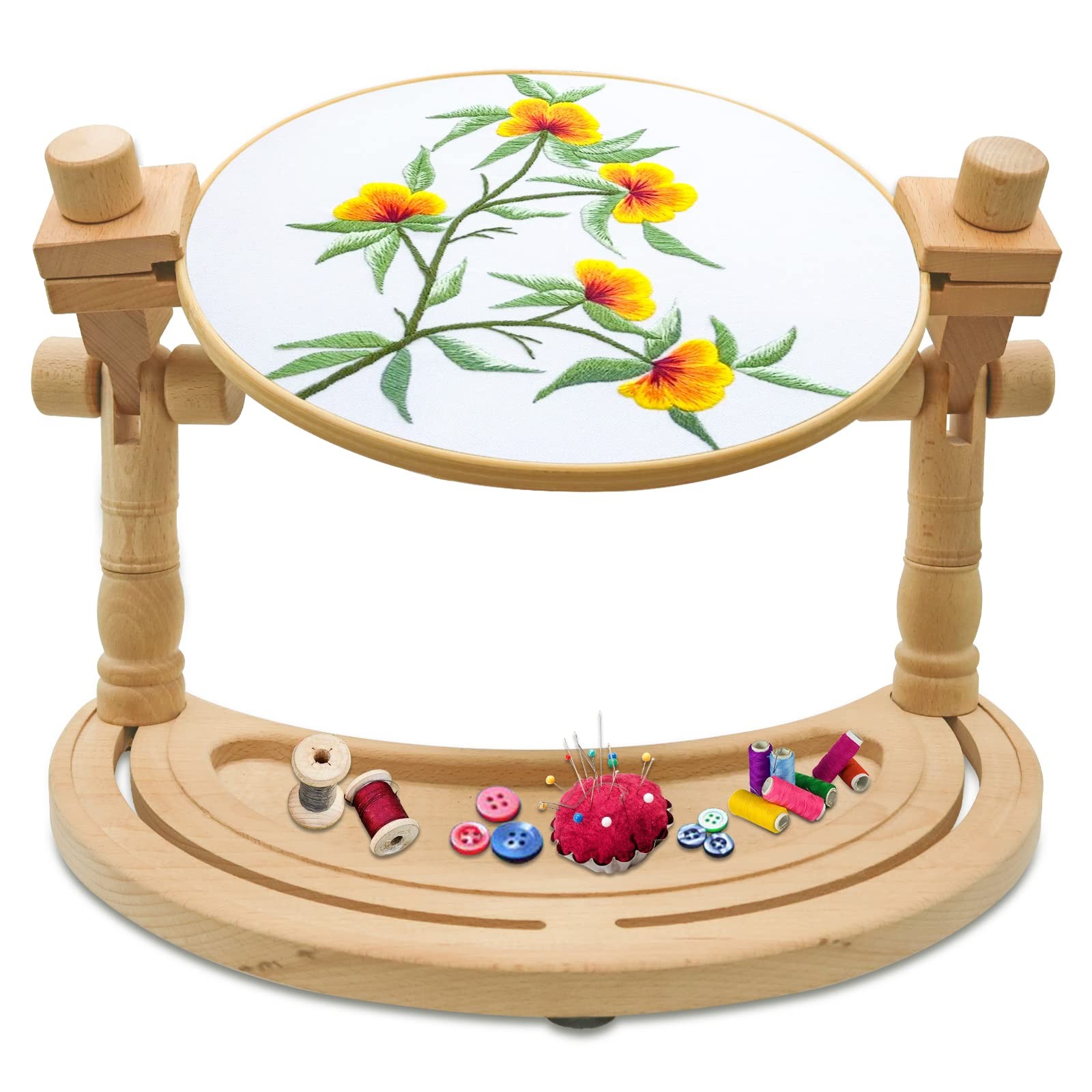 Adjustable Embroidery Hoop Stand – Rotatable Wooden Cross Stitch, Needlepoint...