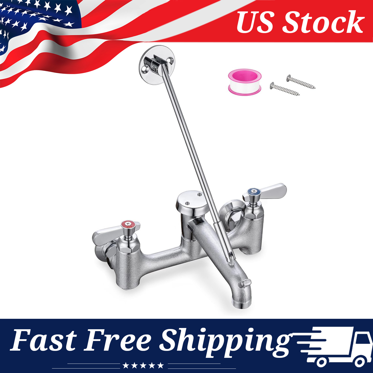Mop Sink Faucet Commercial Service Sink Faucet Wall Mount 8" Center, Brass