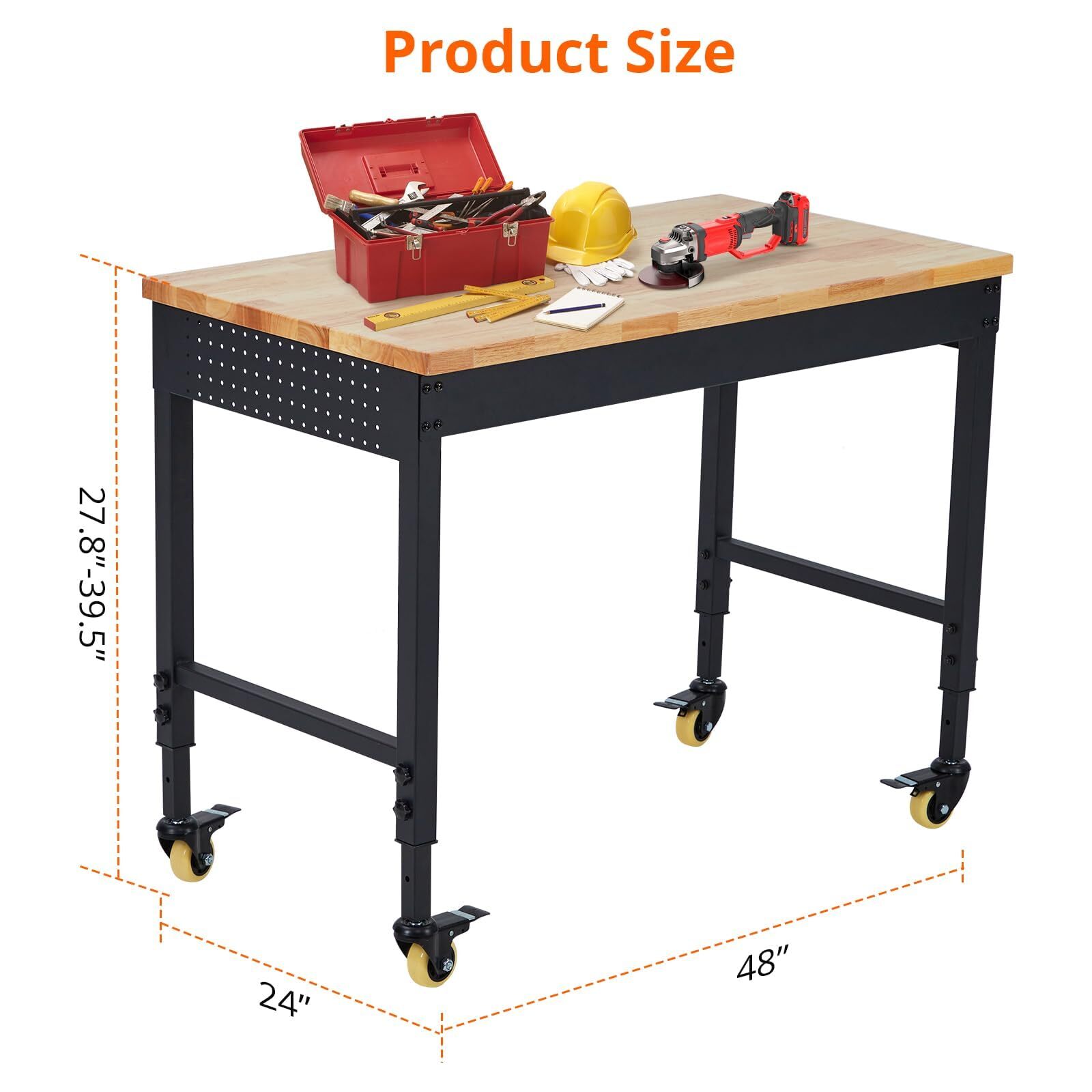 48"Adjustable Workbench Heavy Duty Work Bench ,Garage Worktable w/Power Outlet