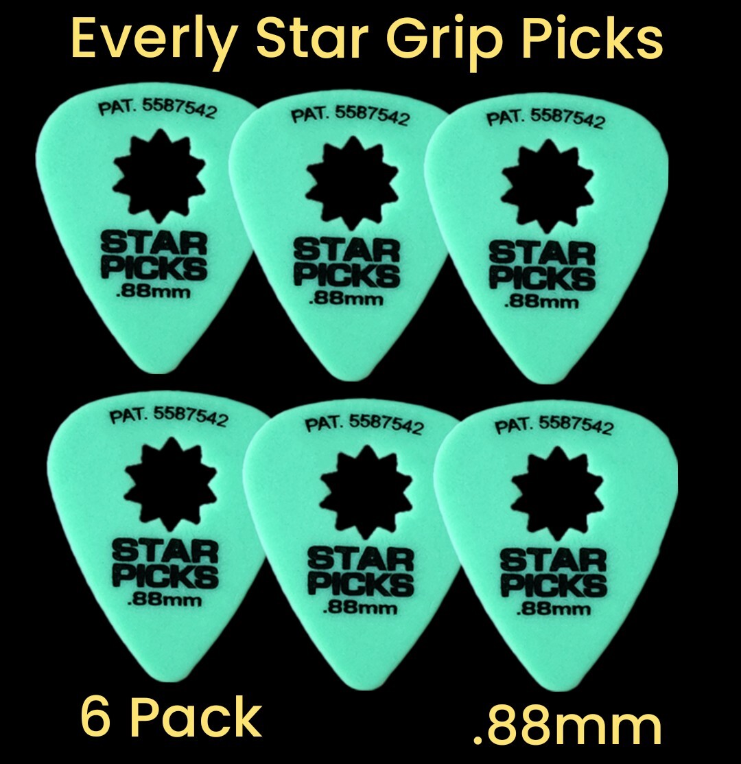 Everly Star-Grip Guitar Picks 6 Pack  .88mm Green