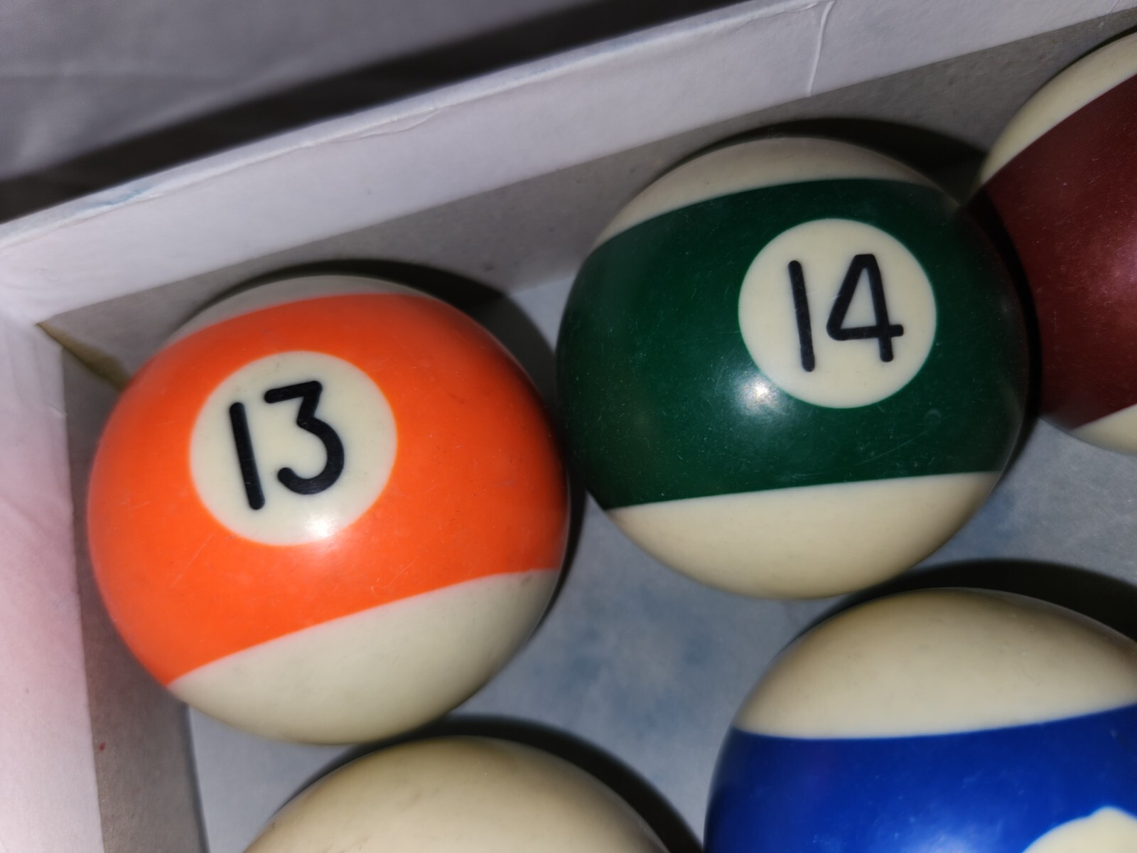 Billiards Lot of 19 Billards Balls, Pool Balls, Triangle, 9 Pieces of Cue Chalk