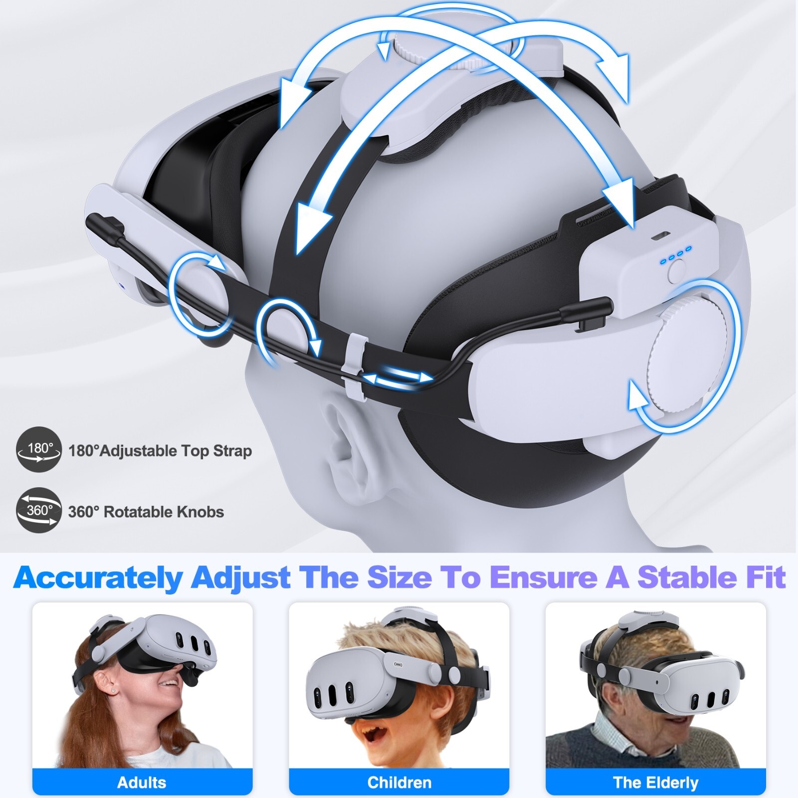 Head Strap for Meta Quest 3S/3/2, Adjustable Elite Strap with 7500mAh Detachable