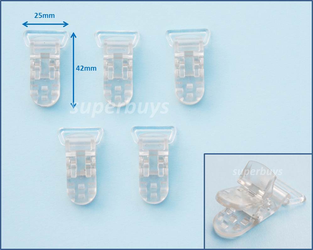 5 20 50 Clear Plastic Suspender Bib Pacifier Dummy Teeth Clip Buckle Ribbon KAM