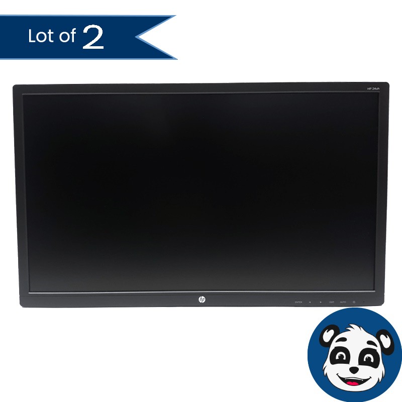 Lot of 2 HP 24uh 24" FHD LCD Monitors w/ HDMI Cables & PSU, No Stands, "B"