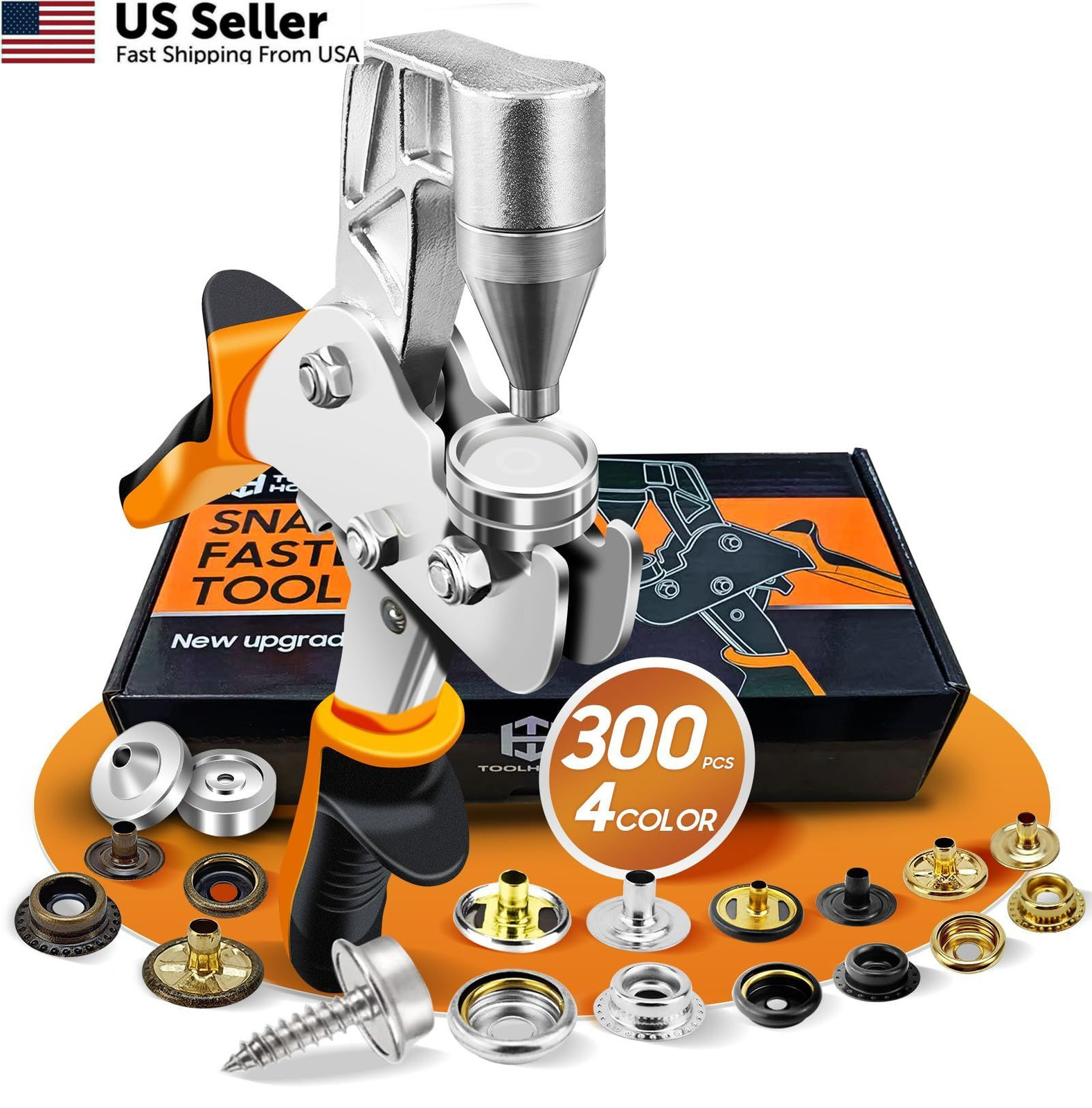 Snap Fastener Tool, Kit with Canvas Tool 300 pcs Orange