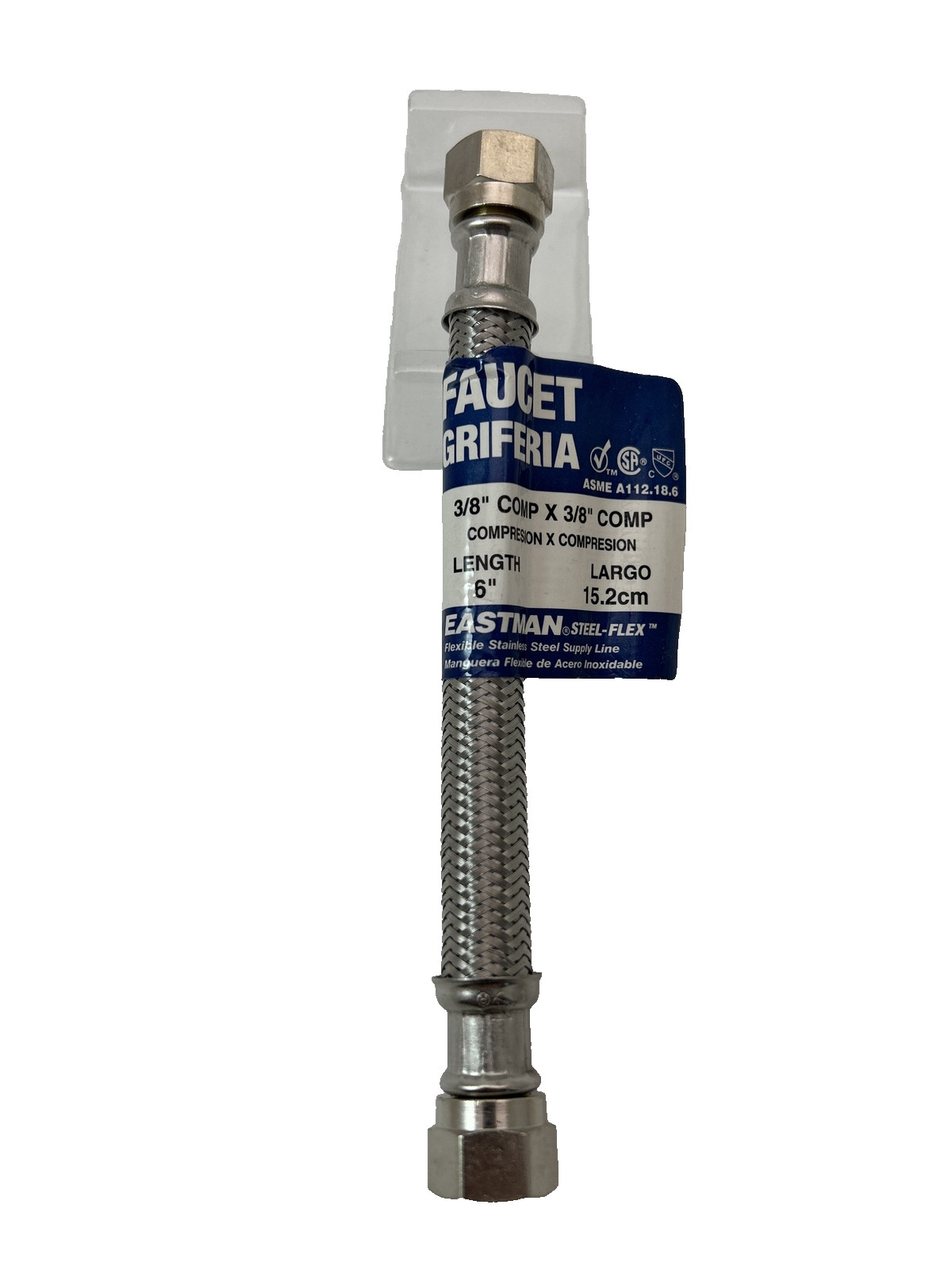 Eastman 48141 Braided Stainless Steel 6" Faucet Connector 3/8" Compression x 3/8