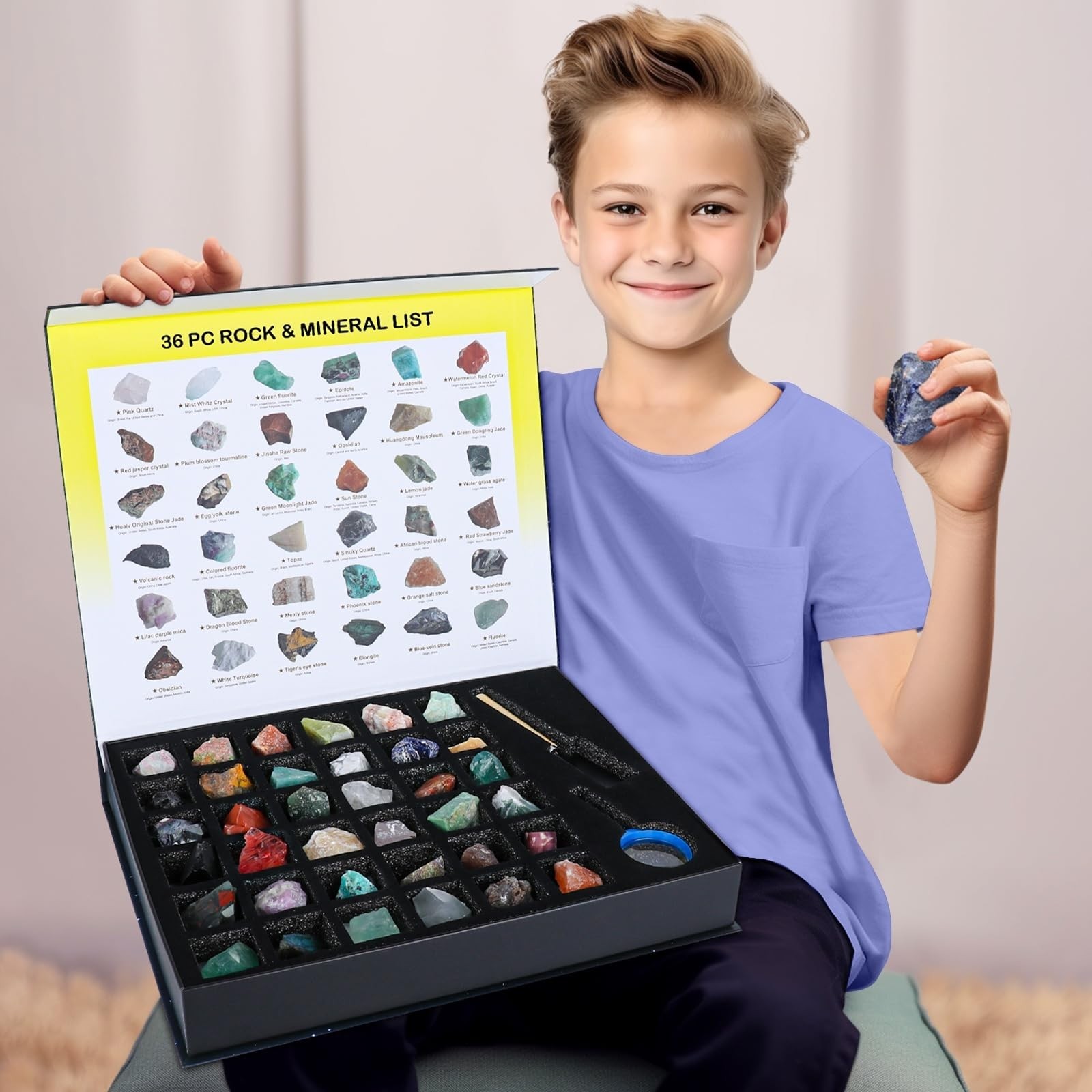 Rock Collection for Kids - 36pc Cool Rocks and Gems Stones Crystals Kit - Roc...