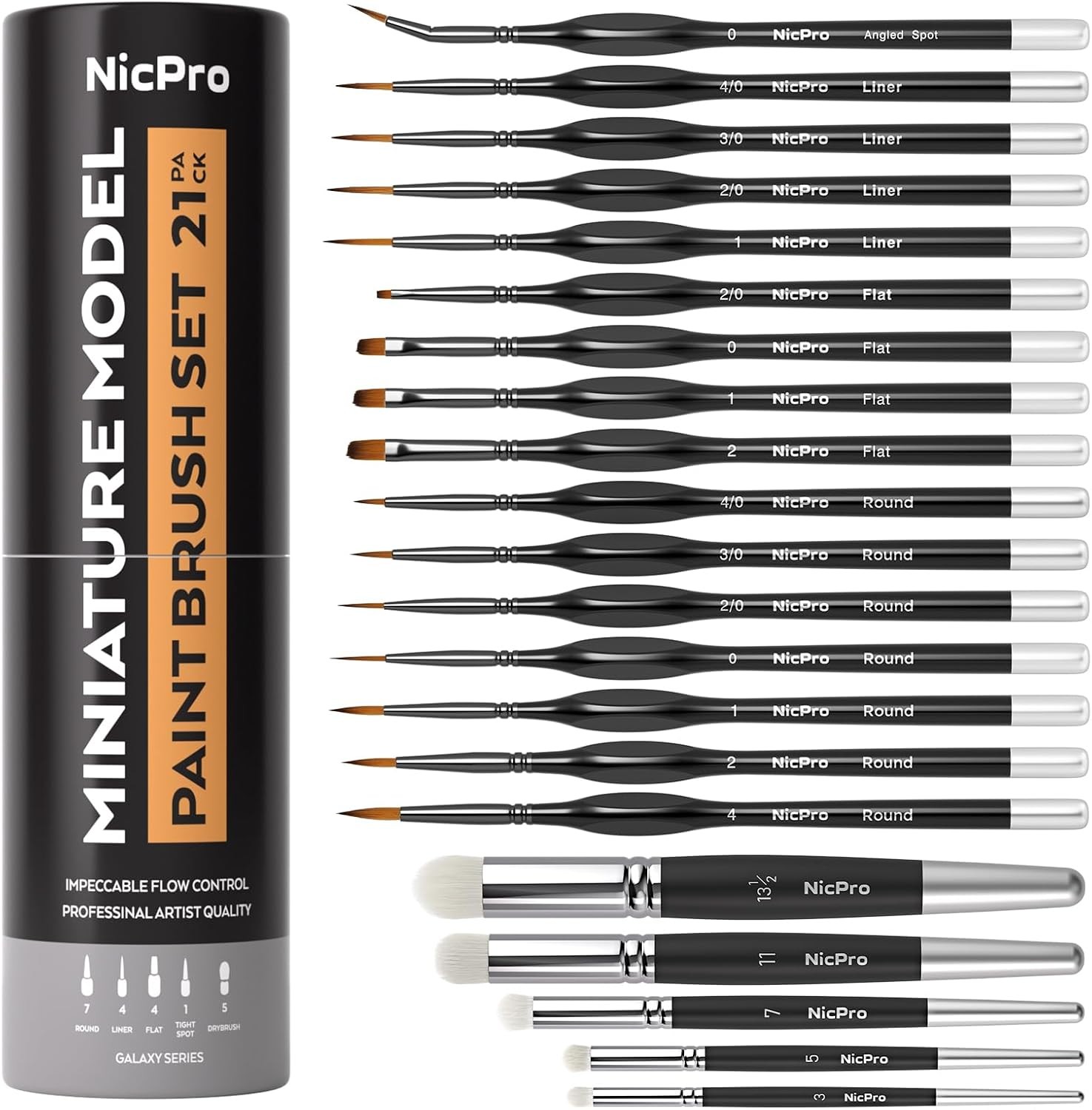 Nicpro Miniature Paint Brush Set | 21 PCS Drybrush Detail Brushes | With