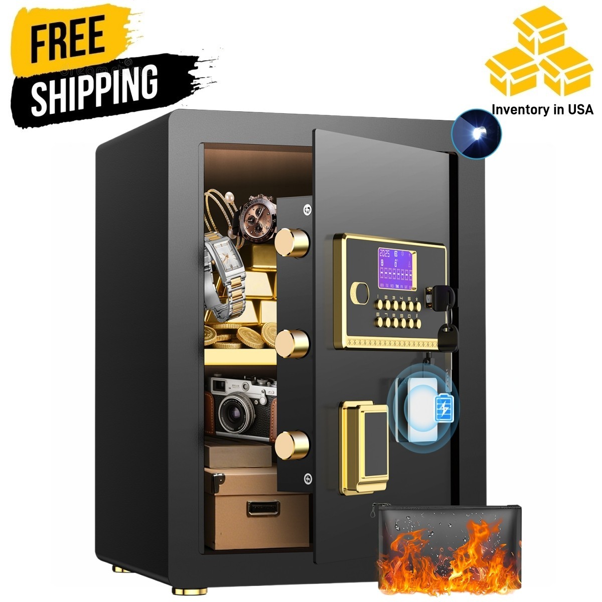 3.8 Large Safe Box With Digital Keypad Fireproof Bag Alarm System