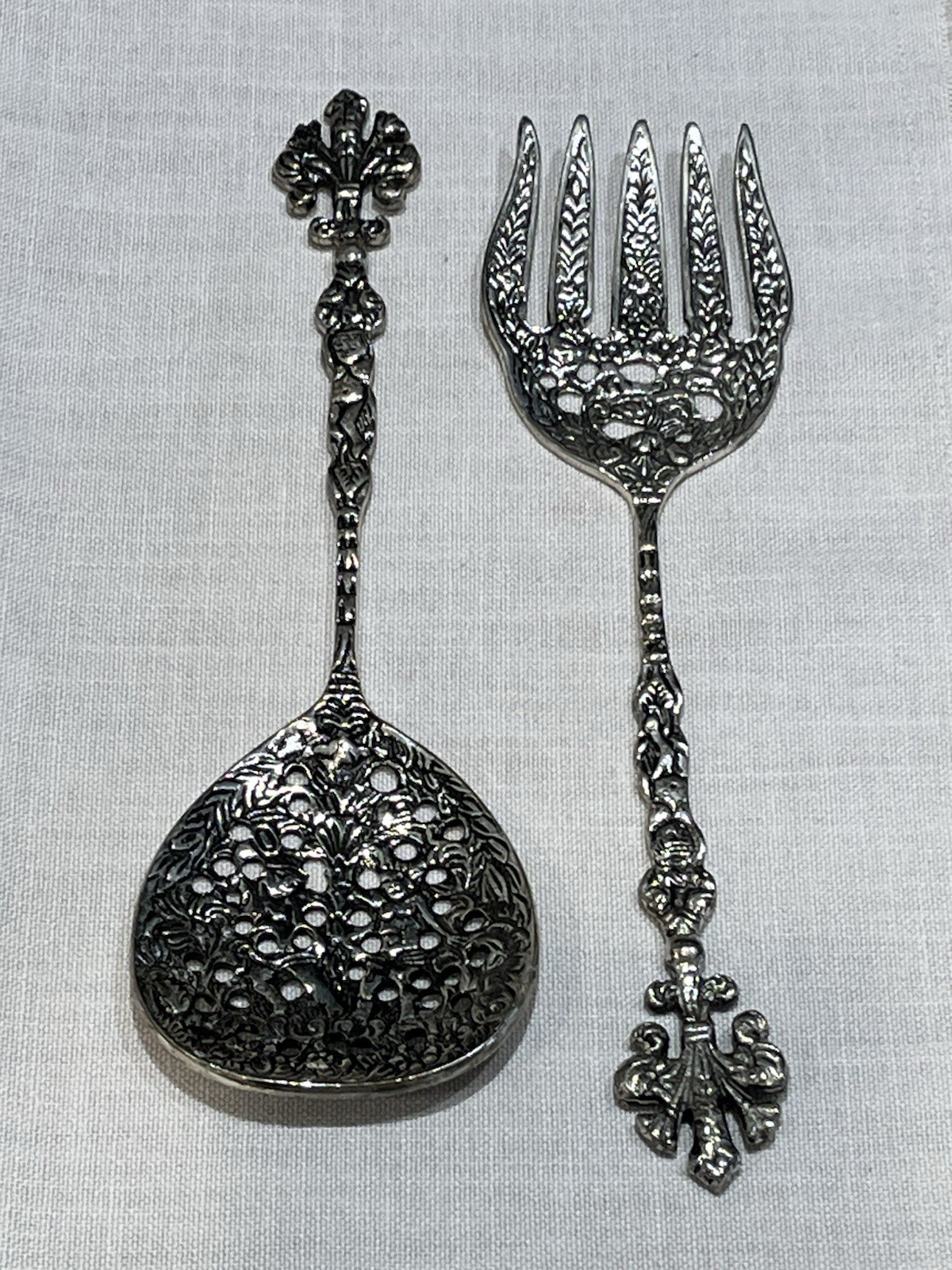 Vintage Ornate Salad Serving Set Large Spoon Fork