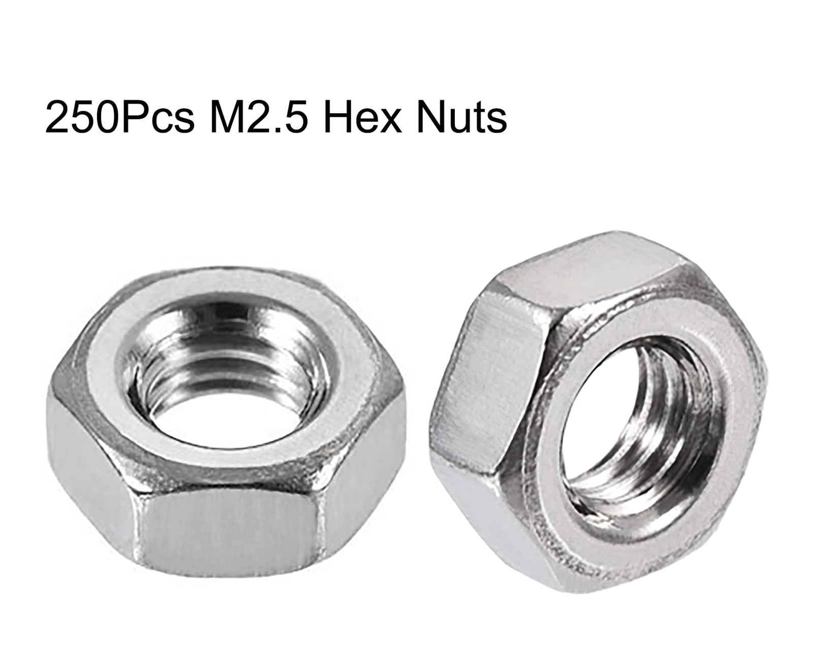 250 PCS M2.5 Stainless Steel Hex Nuts Coarse Thread Hexagon Machine Screw
