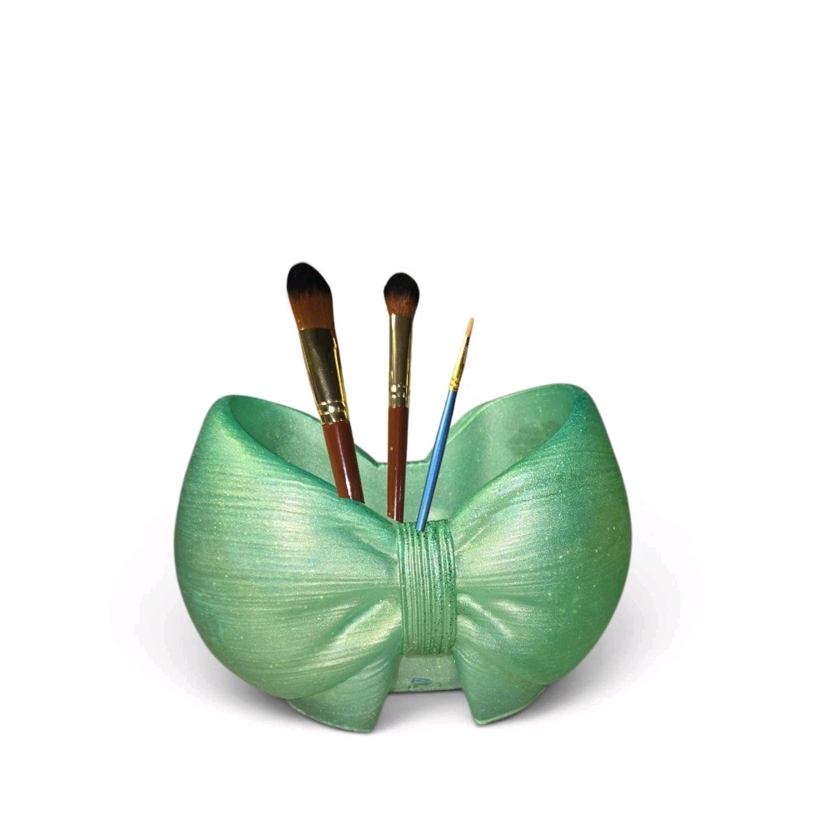 Resin Makeup Brush Organizer Bow Green Color Shifting