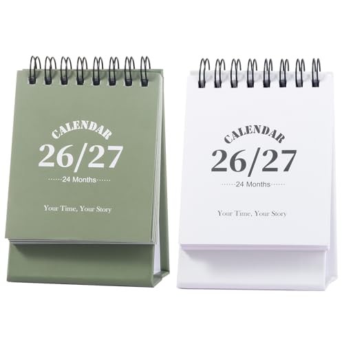 Desk Calendar 2026-2027, 2 Years Calendar Runs from Jan. 2026 S-White+Green