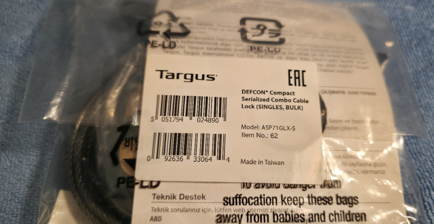 Targus ASP71GLX-S DEFCON Compact Serialized Combo Cable Lock