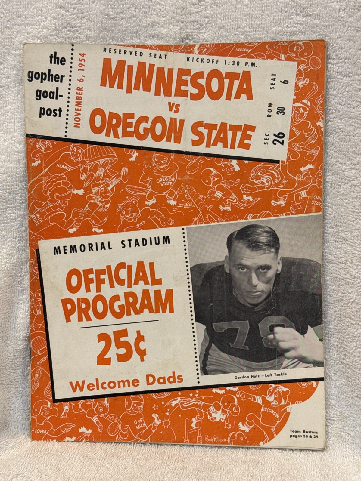VINTAGE Minnesota Gophers vs. Oregon State Beavers 1954 Football Program W/AUTOS