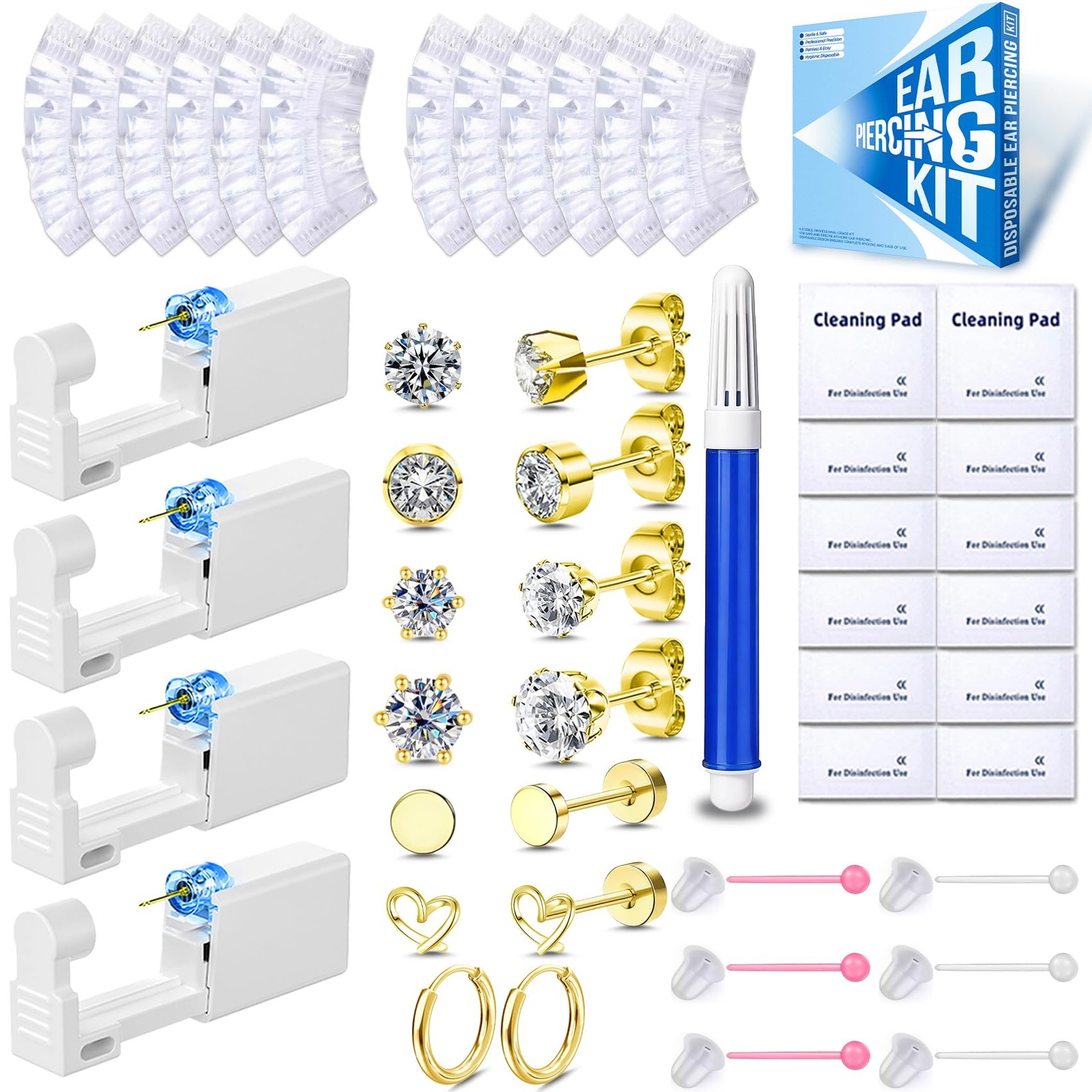 40Pcs Ear Piercing Kit, 4 Disposable Piercing , Gold Plated