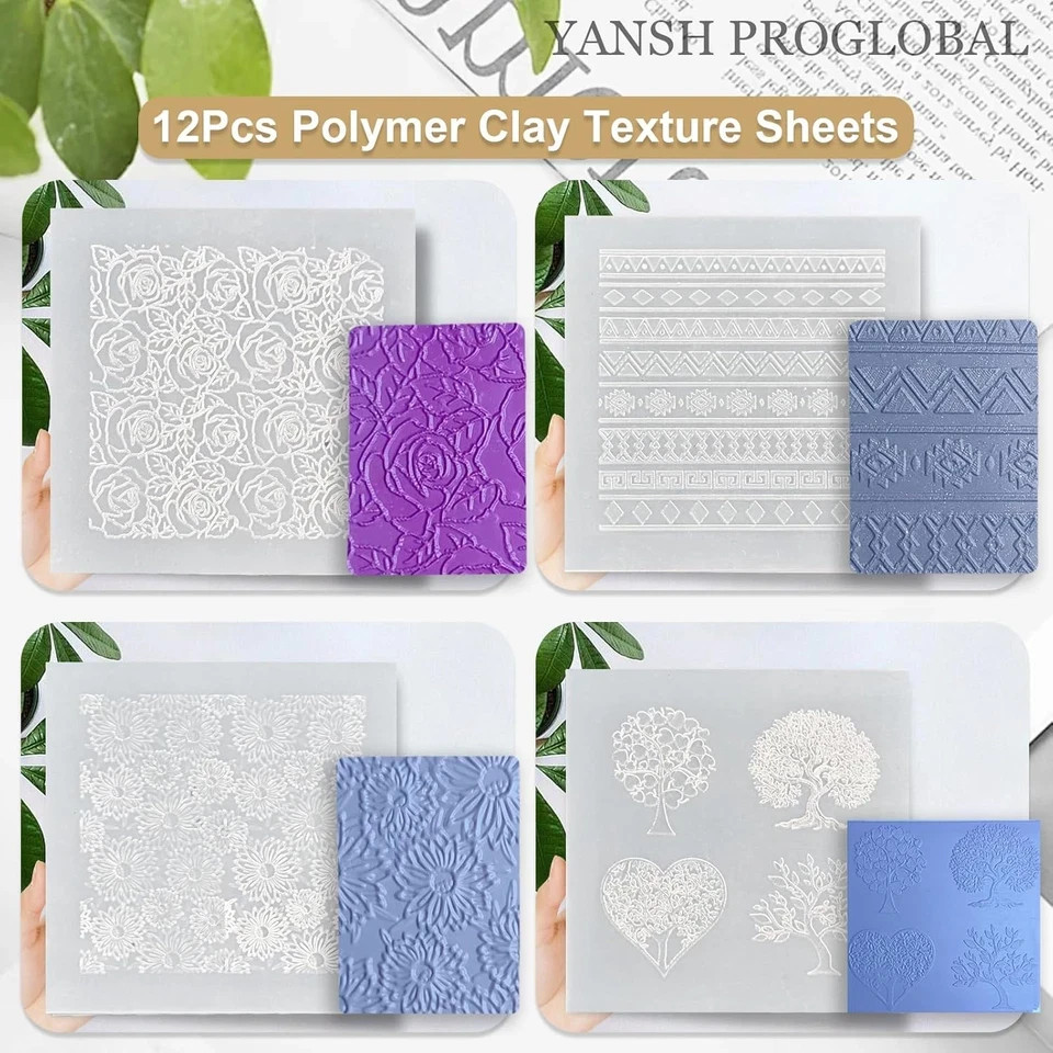 12Pcs Polymer Clay Texture Sheets, Clay Texture Mat for Making Earrings Jewelry,