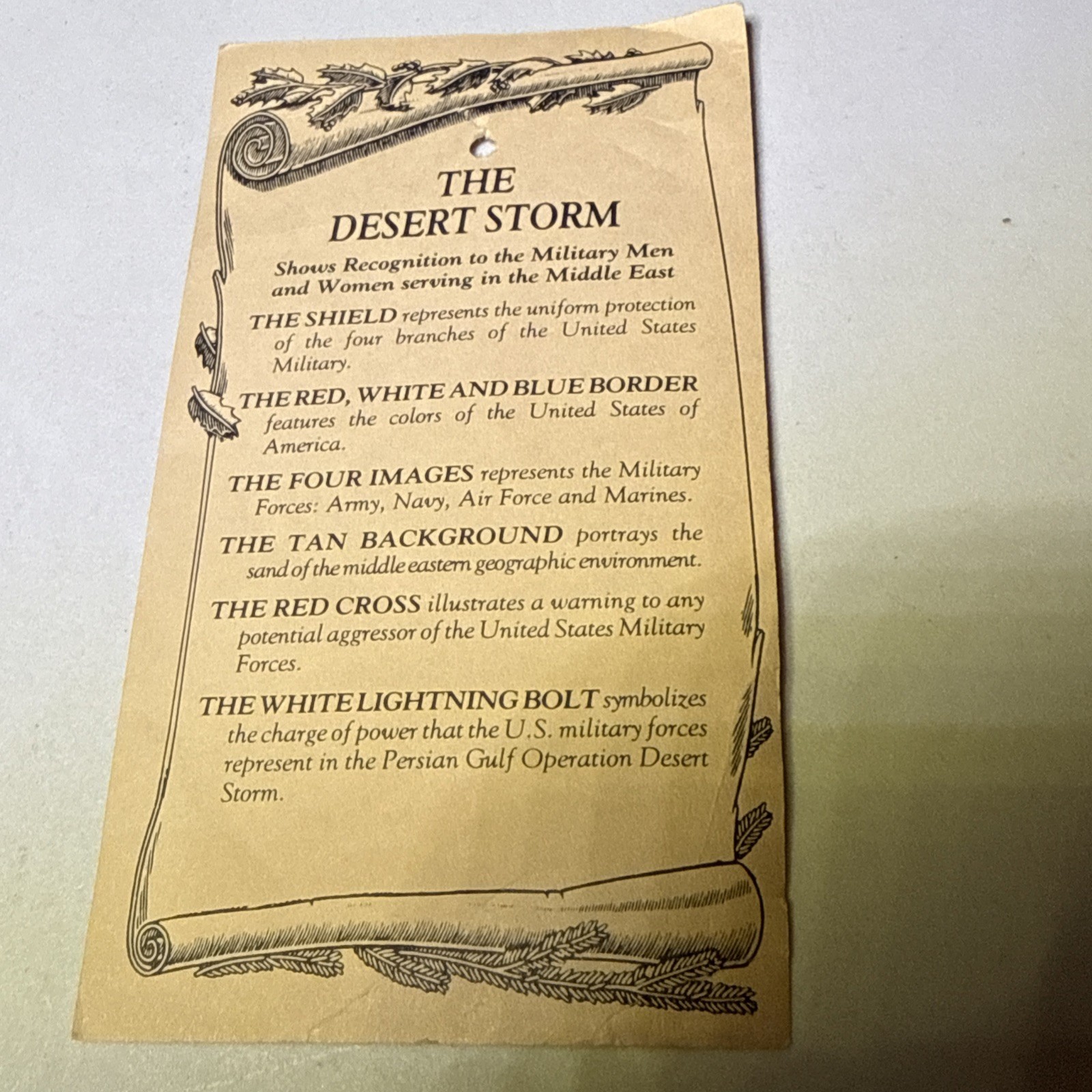 Vtg The Desert Storm Recognition Card