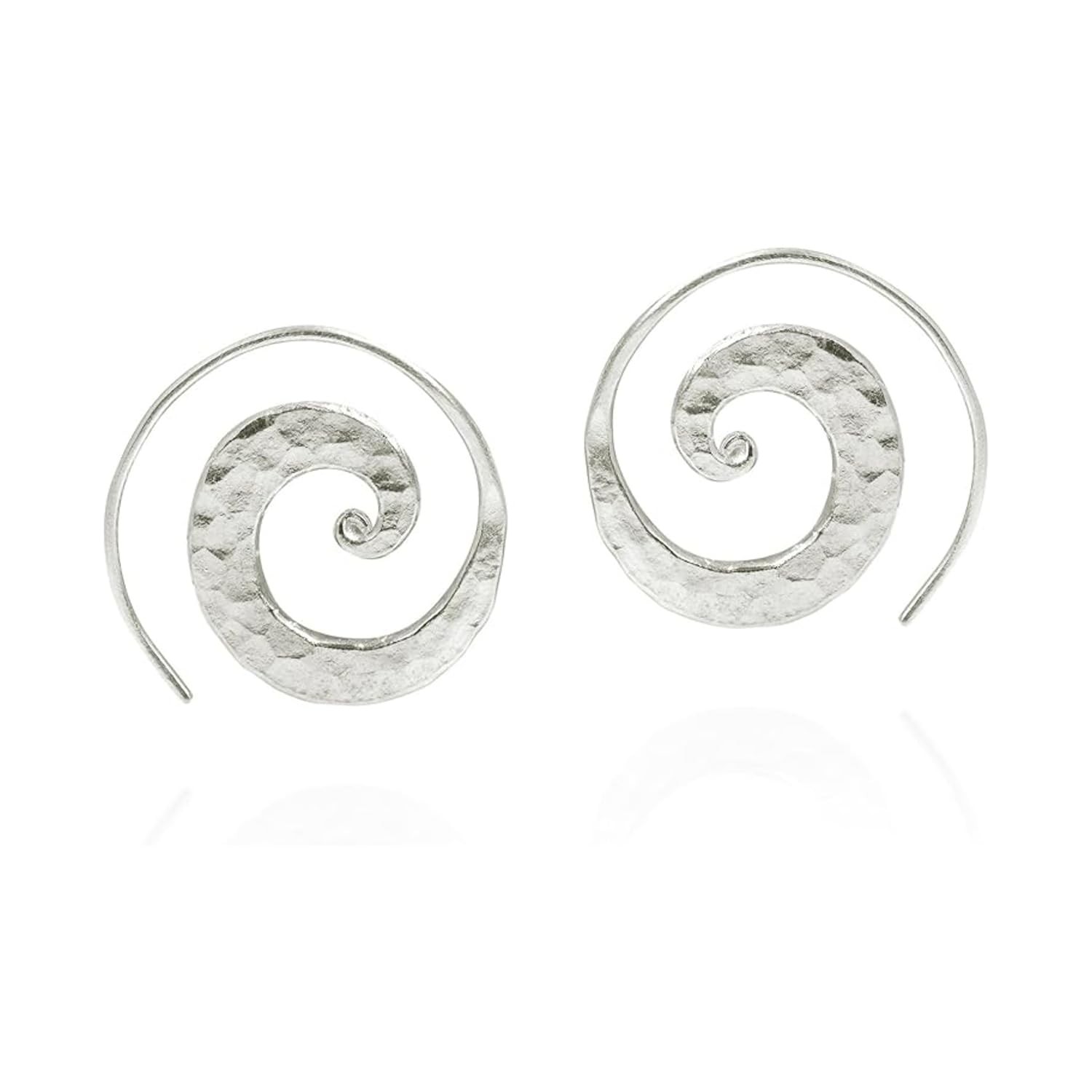 Hammered Spiral Hoop Earrings 925 Sterling Silver Thai Hill Hoop Jewelry
