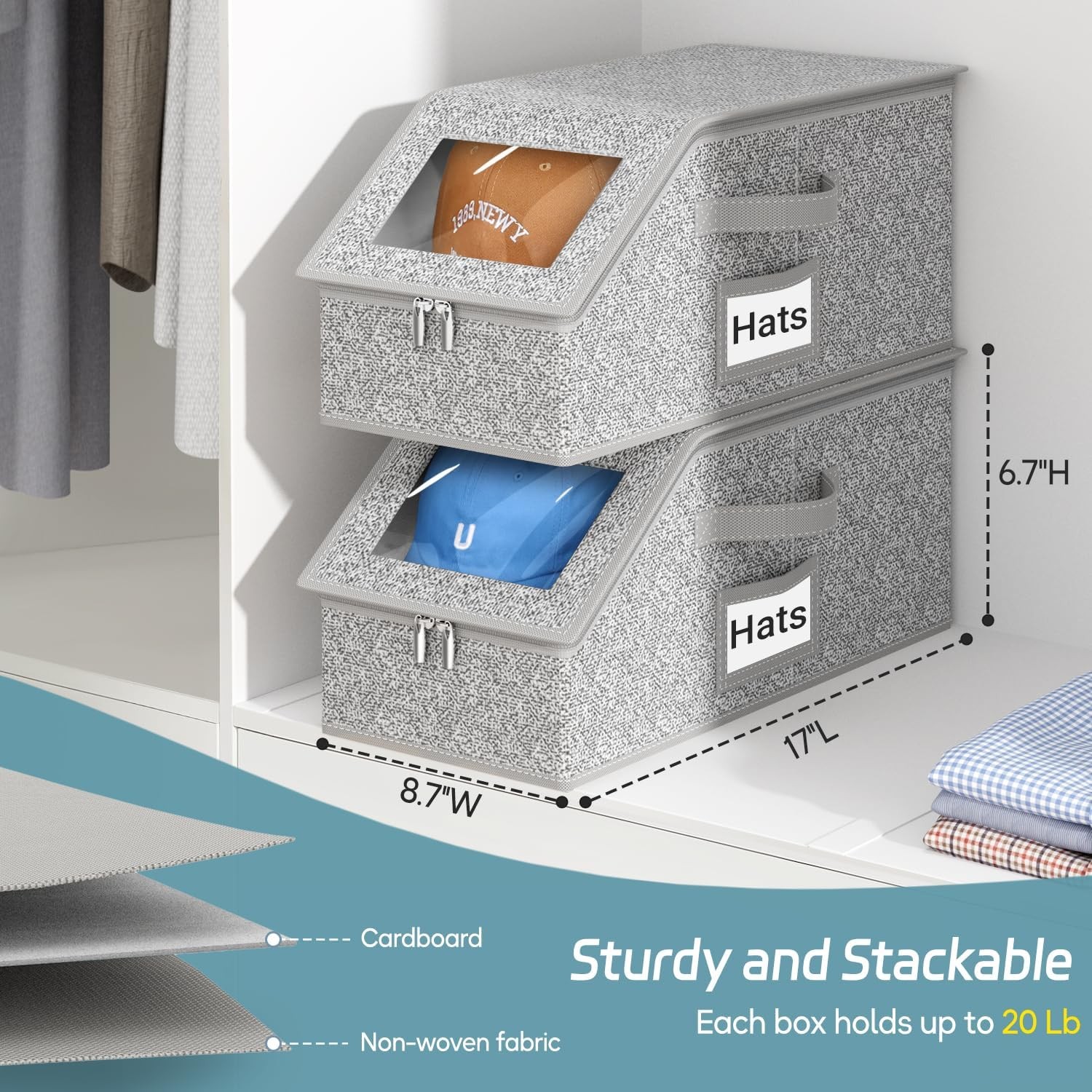 2 Pcs Stackable Hat Storage for Baseball Caps, Holds up to 24 Caps Hat Organizer