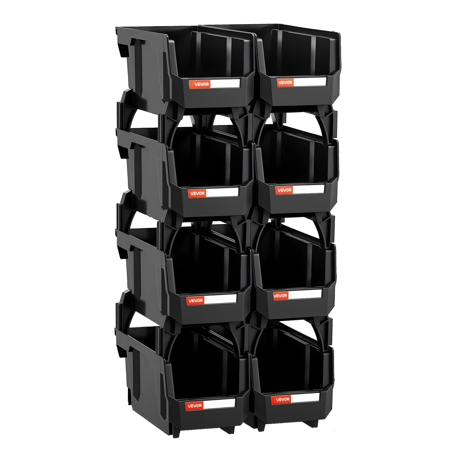 VEVOR Stackable Storage Bins 8 Pack Plastic Organizer Garage Parts Black