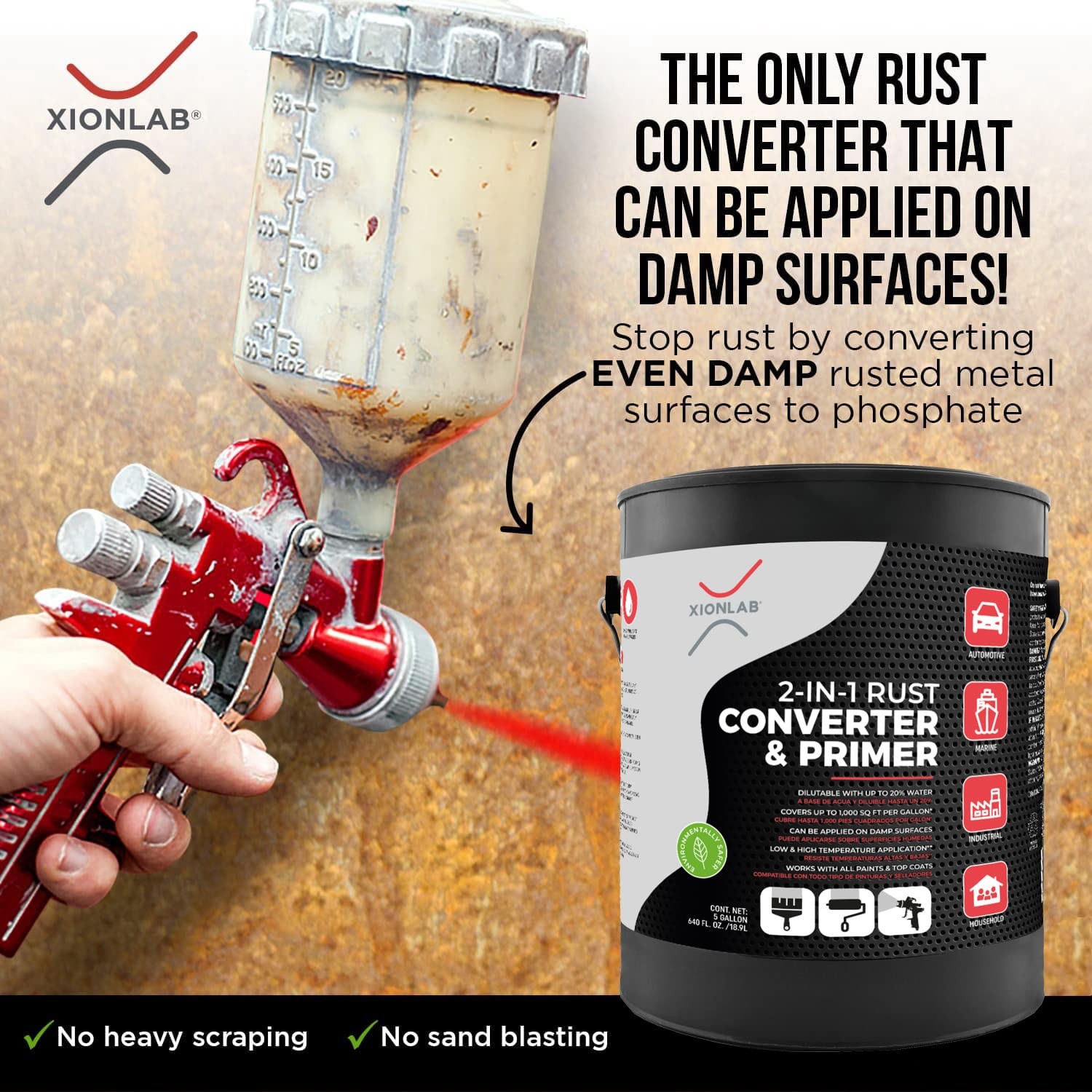Xion Lab 2 in 1 Rust Converter Metal Primer - Covers Up to 4X More - Industr...